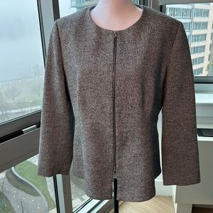 Max Mara Navy Tweed Peplum Zipper Jacket- 50